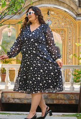 Tailored Black Polka Georgette Dress