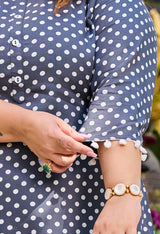 Plus Size Grey Polka Dot Short Kurta
