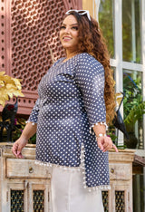 Plus Size Grey Polka Dot Short Kurta