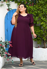 Plus Size Purple Frill Georgette Maxi Dress