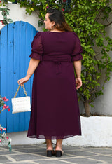 Plus Size Purple Frill Georgette Maxi Dress
