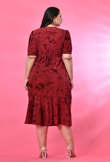 Plus Size Maroon Tye Dye Prism Wrap Dress