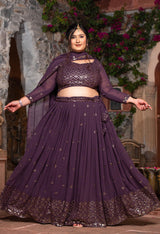 Plus Size Lavender Royale Timeless Georgette Embroidered Lehenga Set