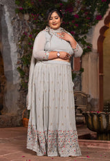 Plus Size Grey Embellished Lehenga Choli with Dupatta