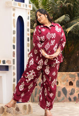 Plus Size Abstract Printed Pure Satin Co-ord Set