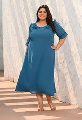 Plus Size Firozi Frill Georgette Maxi Dress