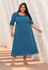 Plus Size Firozi Frill Georgette Maxi Dress