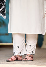 Plus Size Classic White & Black Embroidered Kurta with Dupatta