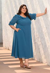 Plus Size Firozi Frill Georgette Maxi Dress