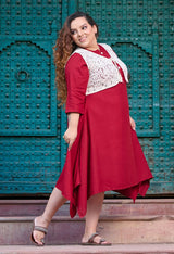 Blush Maroon Crochet Jacket Square Cut Dress
