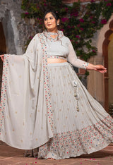Plus Size Grey Embellished Lehenga Choli with Dupatta