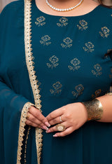 Plus Size Azure Teal Anarkali Kurta with Dupatta