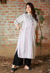 Plus Size Simply OffWhite Pathani Striped Kurta