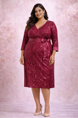 Plus Size Ruby Maroon Sequin Midi Dress