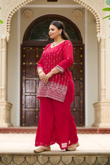 Plus Size Fiza Rani Pink Embroidered Co-ord Set