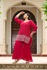 Plus Size Fiza Rani Pink Embroidered Co-ord Set
