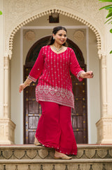 Plus Size Fiza Rani Pink Embroidered Co-ord Set