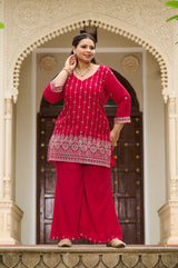 Plus Size Fiza Rani Pink Embroidered Co-ord Set