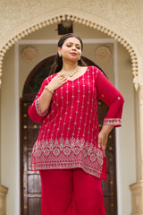 Plus Size Fiza Rani Pink Embroidered Co-ord Set