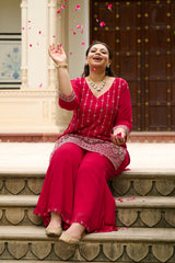 Plus Size Fiza Rani Pink Embroidered Co-ord Set