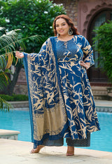 Plus Size Indigo Breeze Printed Anarkali Set with Dupatta