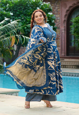 Plus Size Indigo Breeze Printed Anarkali Set with Dupatta