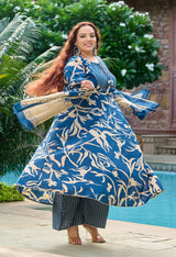 Plus Size Indigo Breeze Printed Anarkali Set with Dupatta