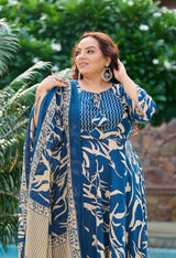 Plus Size Indigo Breeze Printed Anarkali Set with Dupatta