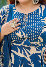 Plus Size Indigo Breeze Printed Anarkali Set with Dupatta