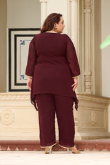 Plus Size Festive Regal Coffee Embroidered Co-ord Set with Golden Leafwork