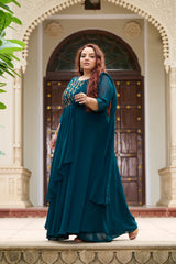 Plus Size Effortless Glamourous Teal Majesty Drape Saree Gown