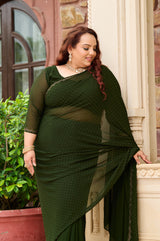 Plus Size Mehendi Green Ceroski Ready to Wear Drape Saree