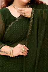 Plus Size Mehendi Green Ceroski Ready to Wear Drape Saree