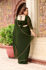 Plus Size Mehendi Green Ceroski Ready to Wear Drape Saree