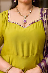 Plus Size Mehfil Magic Parrot Anarkali with Contrast Plum Dupatta