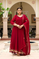 Plus Size Festive Maroon Georgette Anarkali Set with Hand Embellishments