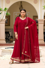 Plus Size Festive Maroon Georgette Anarkali Set with Hand Embellishments