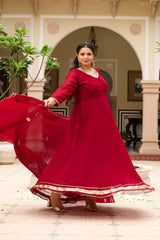 Plus Size Festive Maroon Georgette Anarkali Set with Hand Embellishments