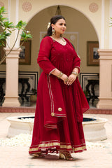 Plus Size Festive Maroon Georgette Anarkali Set with Hand Embellishments