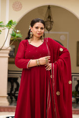 Plus Size Festive Maroon Georgette Anarkali Set with Hand Embellishments