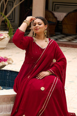Plus Size Festive Maroon Georgette Anarkali Set with Hand Embellishments