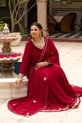 Plus Size Festive Maroon Georgette Anarkali Set with Hand Embellishments