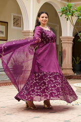 Plus Size Majestic Wine Embellished Anarkali with Organza Dupatta