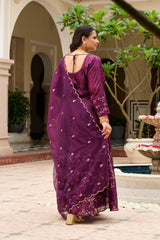 Plus Size Majestic Wine Embellished Anarkali with Organza Dupatta