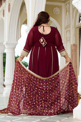Plus Size Wine Glow Embellished Anarkali with Mirror work Dupatta