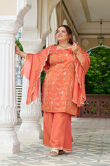 Exclusive Sunset Glow Hand-Embroidered Orange Kurta Set with Scalloped Dupatta