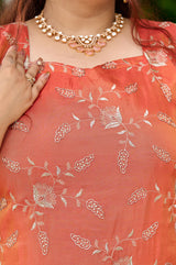 Exclusive Sunset Glow Hand-Embroidered Orange Kurta Set with Scalloped Dupatta