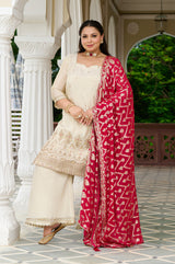 Exclusive Festive - Regal Ivory Embroidered Kurta Set with Contrast Dupatta