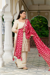 Exclusive Festive - Regal Ivory Embroidered Kurta Set with Contrast Dupatta