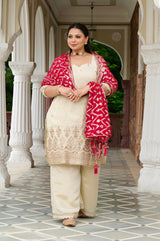 Exclusive Festive - Regal Ivory Embroidered Kurta Set with Contrast Dupatta